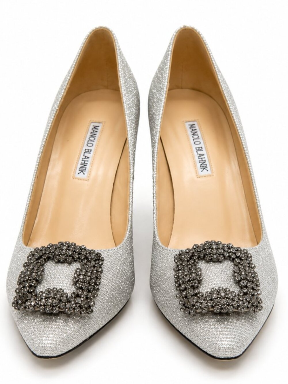 Manolo Blahnik Hangisi Satin Crystal Buckle Pumps Heels EU 39 EUC